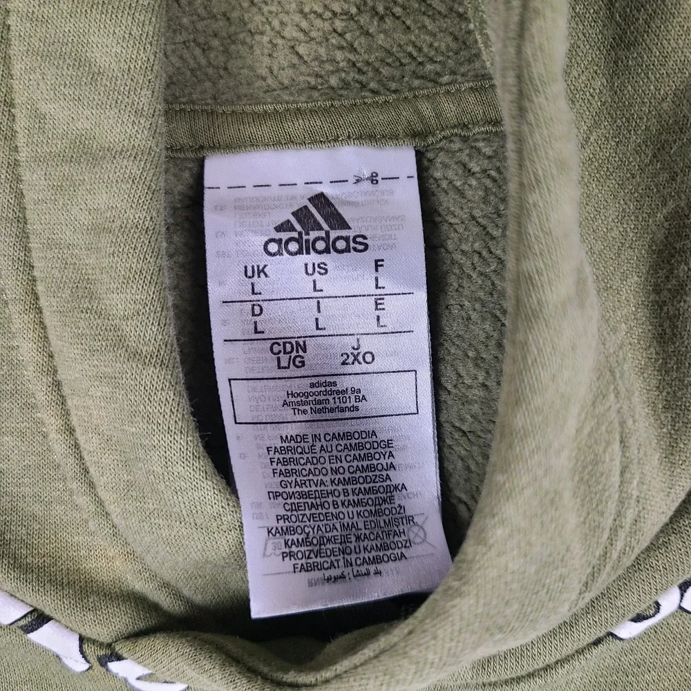 Adidas Hoodie Mens Large Olive‎ Green Spell Out Activewear Cotton Blend